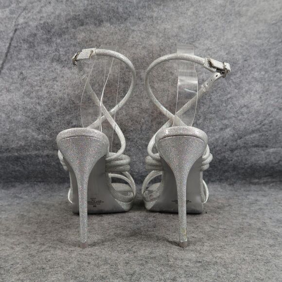 Nine West Shoes Womens 8 Heeled Sandal Ankle Strap Pumps Platform Silver Glitter - Picture 6 of 15